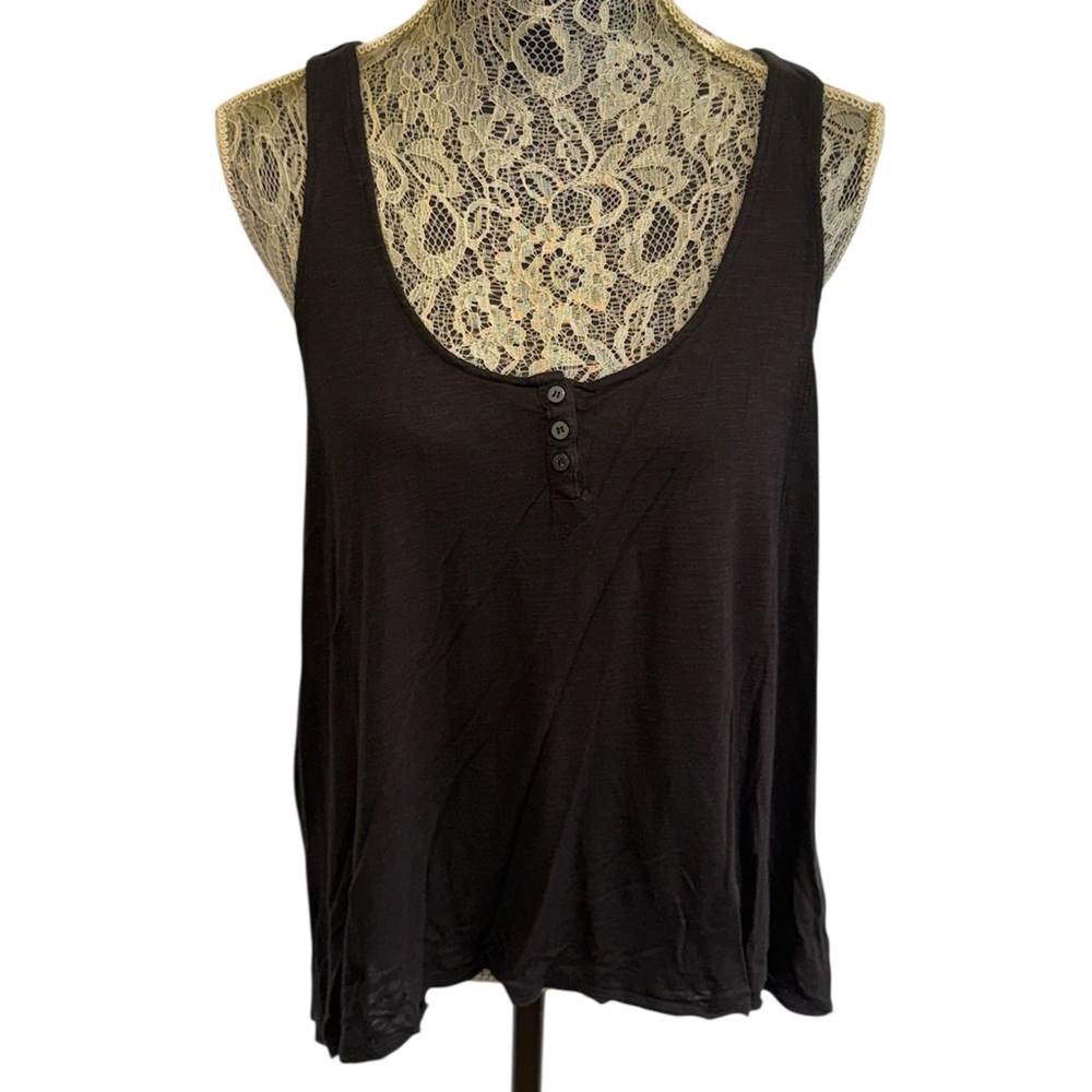 Aeropostale XL Black Crochet Back Button Front Sleeveless Swing Tank Top